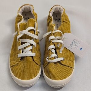 Womens Yellow Corduroy memory Foam Slip On Flats